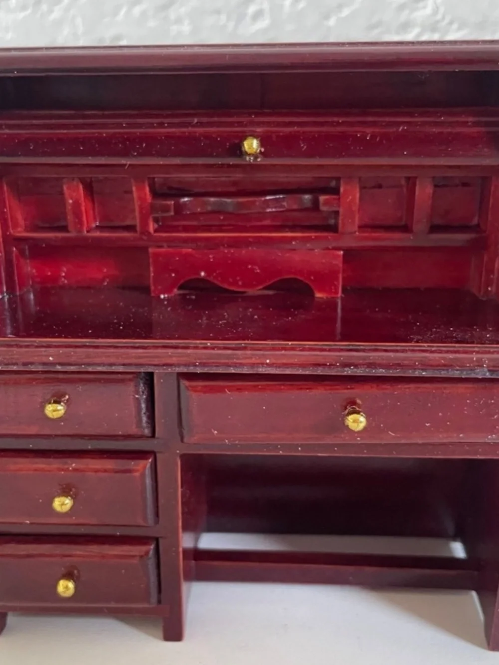 VTG 80's DOLL HOUSE OFFICE WOODEN MAHOGANY FURNITURE DETAILED LIBRARY DESK